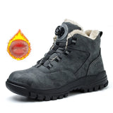 Work Shoes Men Safety Shoes Rotating Buttons Winter Protective Work Safety Boots MartLion Gray Plush 45 CHINA