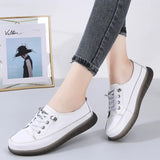 Sport Shoes Women Natural Genuine Leather Flat Casual Ballet Flats Lace Up White Court Sneakers Ladies Flats MartLion   