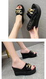 Chain High Heels Slippers Women Wedding Shoes Summer White Black Platform Wedges Slides Ladies Beach Slippers MartLion
