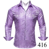 Barry Wang Exquisite Blue Silk Paisley Men's Shirt Four Seasons Lapel Long Sleeve Embroidered Leisure Fit Party Wedding MartLion   