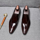 Spring Autumn Men's Genuine Leather Pointed Toe Slip-On Black Brown Office Wedding For Flats Shoes MartLion 2 6.5 