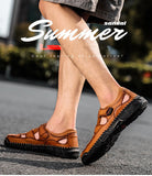 Classic Men's Sandals Summer Soft Leather Beach Outdoor Casual Lightweight Shoes Mart Lion   