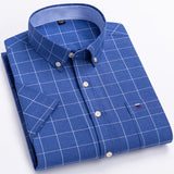 Men's Oxford Short Sleeve Summer Casual Shirts Single Pocket Standard-fit Button-down Plaid Striped Cotton Mart Lion D500 43 