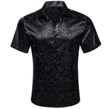 Luxury Shirts Men's Summer Silk Short Sleeve Blue Red Black Pink Green Gold Flower Slim Fit Casual Tops Blouses Barry Wang MartLion   