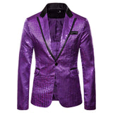 Gold Shiny Men's Jackets Sequins Stylish Dj Club Graduation Solid Suit Stage Party Wedding Outwear Clothes blazers MartLion Purple-3 S CHINA