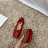 Retro Ultra-soft Women Shoes Spring Bow Red Flat Sole Single Shoe Leisure Leather Ballet MartLion   