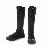 Autumn Punk Style Rivet Shoes Versatile Dance Lace Up Side Zipper Super High Top Casual Shoes Long Boots for Women MartLion   