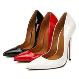 High Heels Shoes Women Pumps Large White Stiletto Heel Patent Leather Office Wedding Shoes Hey MartLion