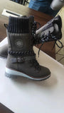 Women Winter Buckle Lace Knitted Mid-calf Boots Low Heel Round Toe Boots Top Winter Warm Boots Women Botas MartLion