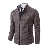 autumn winter men's casual stand collar solid color warm knit coat MartLion   