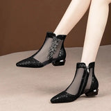 Women Cute Sweet Spring Summer Mesh Breathable Square Heel Boots Lady Casual Elegant Black MartLion   