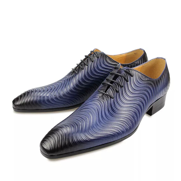 Men's Handmade Dress Shoes Blue Printing Casual Office Pointed Toe Oxford Formal MartLion   