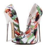 16cm Graffiti Women's High Heel Shoes Model Party Pointed Steel Pipe Dance Single MartLion   