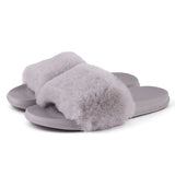 Summer indoor shoes ladies flat solid color open toe flip flops fake fur fox fur slippers MartLion   