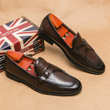 Slip On Dress Shoes Men's Elegant Split Leather Buckle Formal Mart Lion   