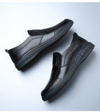 Men's Black Leather Casual Shoes Sneaker Slip-on Loafers Soft Bottom Non-slip Dad Driving Mart Lion   