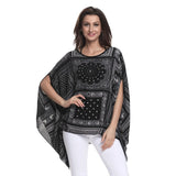 Women Blouses Print Chiffon Blouse Shirt Batwing Sleeve Casual MartLion   