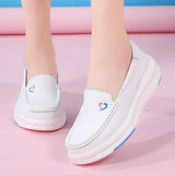 Leather nurse shoes for women popcorn soft sole Breathable four seasons white casual thick sole work MartLion   