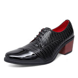 Classic Glitter Leather Dress Shoes Men's High Heels Elegant Red Formal Pointed Oxfords MartLion black 828 38 CN