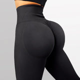 Seamless Knitted Fitness GYM Pants Women's High Waist and Hips Tight Peach Buttocks High Waist Nude Yoga Pants MartLion L black 