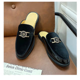 Men's Mules Leather Slipper Summer Walk Loafers Open Style Half Flat Shoes Casual Sandals Metal Lock Slides Moccasin MartLion   