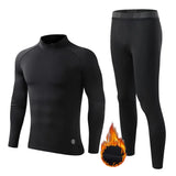 Winter Fleece Thermal underwear Suit Men's Fitness clothing Long shirt Leggings Warm Base layer Sport suit Compression Sportswear MartLion black1 XL 