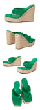 Liyke Green Corduroy Narrow Band 13.5CM Wedges Heels Slippers Female Open Toe Platform Sandals Women Summer Dress Shoes Mart Lion   