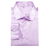 Lilac Mauve Lavender Purple Silk Men's Shirts Luxury Lapel Long Sleeve Dress Shirt Jacquard Blouse Wedding Prom MartLion - Mart Lion