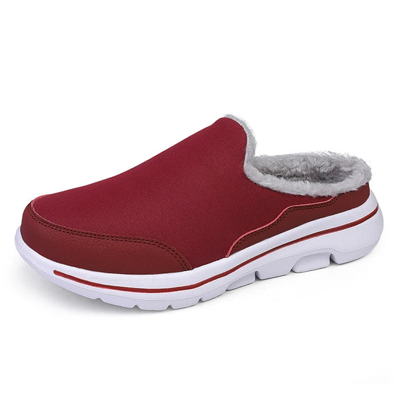 Winter Men's Cotton Casual Shoes Warm Home Slippers Half Loafers Snow with Fur Slip-on Light Flat MartLion purplish red 37 