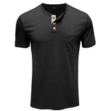 Summer Henley Collar T-Shirts Men's Short Sleeve Casual Tops Tee Solid Cotton Mart Lion   