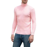 15 Colors Autumn and Winter Men's Warm High Neck Solid Elastic Knit Bottom Pullover Sweater Harajuku MartLion Pink M 
