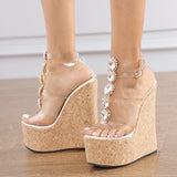 Diamond Wedges Sandals For Women Summer Open Toe Platform High Heels Dress Transparent Shoes Mart Lion   