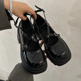 Patent Leather Ankle Strap Lolita Shoes Women Thick Heels Platform Mary Janes Sweet Lovely High Heeled Pumps MartLion   