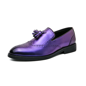 British Style Purple Tassel Men's Dress Shoes Pointed Toe Leather Brogues Slip-on Wedding MartLion purple A20 38 CHINA
