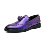 British Style Purple Tassel Men's Dress Shoes Pointed Toe Leather Brogues Slip-on Wedding MartLion purple A20 38 CHINA