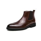 Pointed Toe Leather Brown Men's Dress Shoes High-top Brogue Slip-on Platofrm Ankle Boots MartLion brown M841-4 38 CHINA
