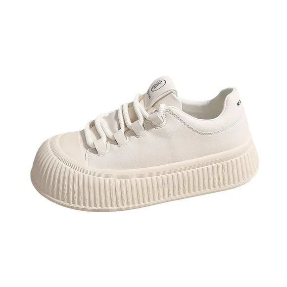 Shallow Mouth Soft Leather Doll Head Women Cute Sports Shoes Round Head Platform Leisure Sports Low Top Board MartLion   
