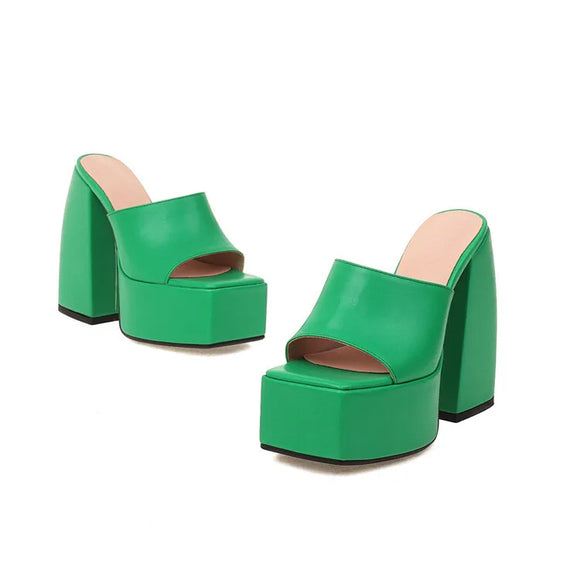 spring and autumn thick bottom high heel square toe sleeve sandals MartLion Green 36 