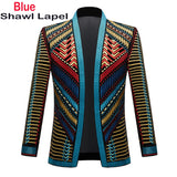 Luxury Embroidery Cardigan Blazer Jacket Men's Shawl Lapel Slim Fit Striped Suit Jacktes Party Prom Wedding Mart Lion Pattern 2 US XS 