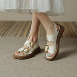 Summer Women Shoes Round Toe Thick Heel Sandals Split Leather Solid Platform Casual Roman MartLion   