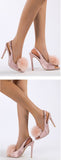 Liyke Pink Fluffy Feather Sandals Women Summer Peep Toe Back Buckle Strap High Heels Slip-On Sling back Shoes Mart Lion   