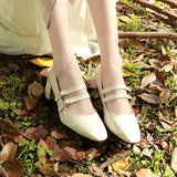 Patent Leather Women Pumps Retro Thick High-heeled Pumps Square Heels Scalp Vintage Mary Jane Shoes MartLion Beige 35 