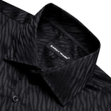 Luxury Shirts Men's Silk Satin Black Stripes  Long Sleeve Slim Fit Blouses Trun Down Collar Tops Breathable Clothing MartLion   
