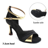 Women Dance Shoes for Dancing Woman/Girls/Ladies Ballroom Latin Modern  Dancing Shoes Training Sandals MartLion 7.5cm Black gold 40 (25cm) 