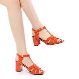 Summer Women's Sandals Genuine Leather High Heels Square Toe Open Toe Buckle Fish Mouth MartLion   