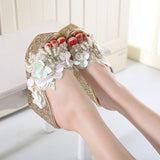 Summer Flower Decoration Platform Wedges Sandals Women Silver High Heels Female Summer Gold Shoes Mart Lion   