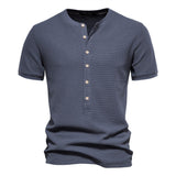 Outdoor Casual T-Shirt Men's Pure Cotton Breathable Knitted Short Sleeve Button-Down Mart Lion Grey EU size S 