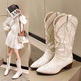 Women's Boots Retro Autumn Winter White Knee High Boots Comfy Walking Western Cowboy Shoes MartLion   