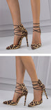 Liyke Leopard Print Pointed Toe Stiletto High Heels Sandals Female Elastic Ankle Strap Women Pumps Party Zip Shoes Mart Lion   