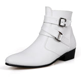 Leather Chelsea Boots Men White Dress Boots Men Casual High top Buckle Strap Formal Shoes Men Motorcycle Boots